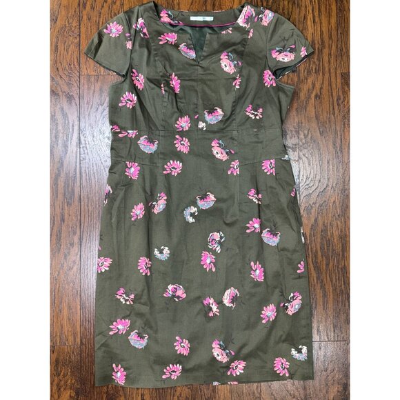Boden Olive Floral Cap Sleeve Sheath Elegant Dress Size US 18 L Pink Green Midi - Picture 4 of 11
